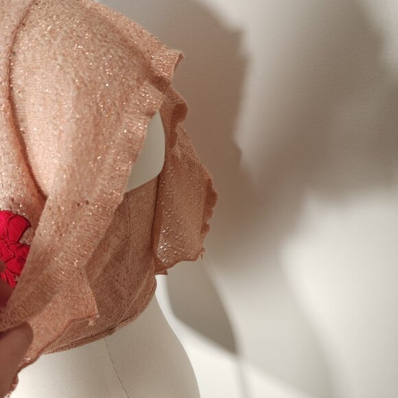 Aniye By Pink Sheer Shrug with Red Rose Patch Tie Front Coquette Feminine Size S - Picture 3 of 7